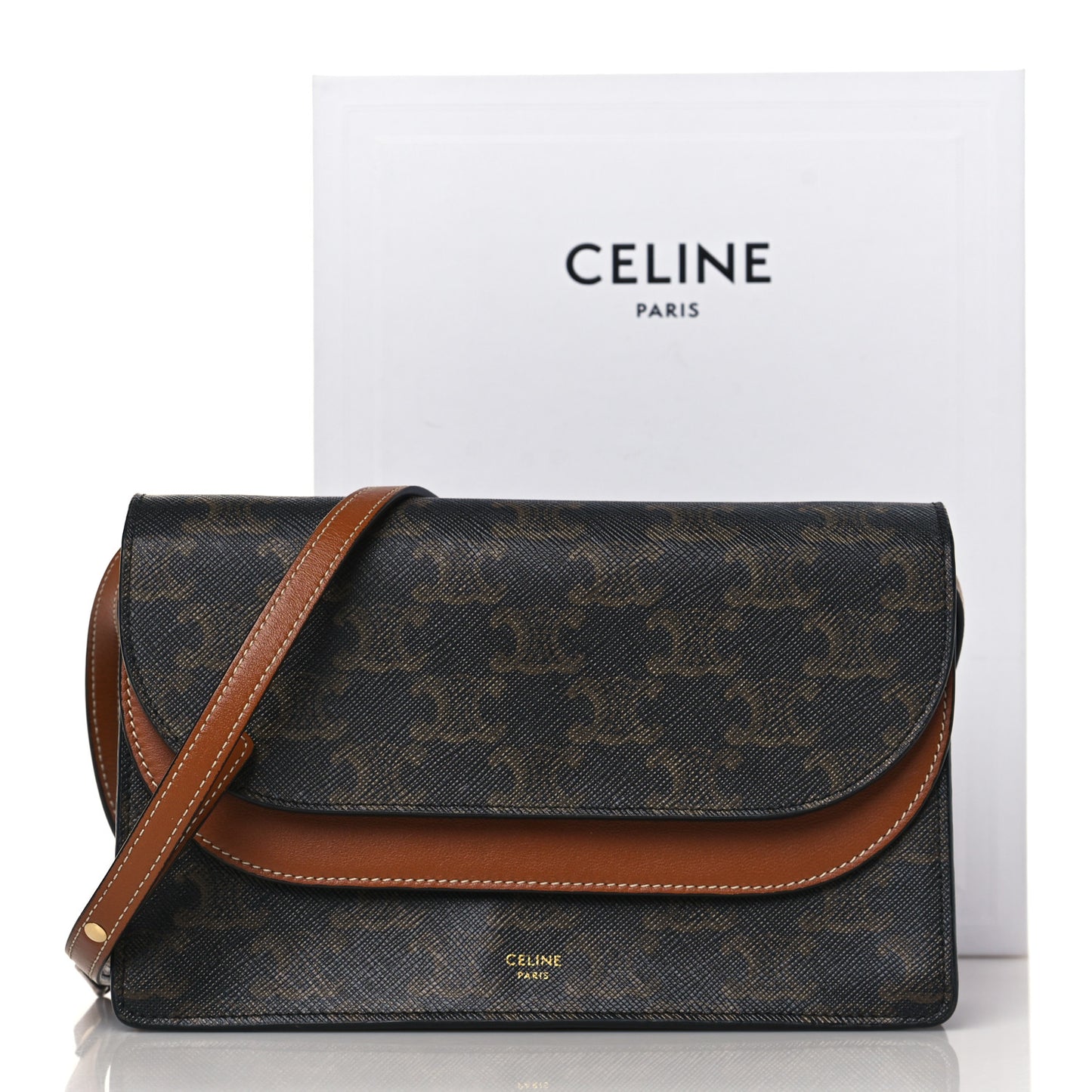 Triomphe Canvas Lambskin Wallet On Strap Tan