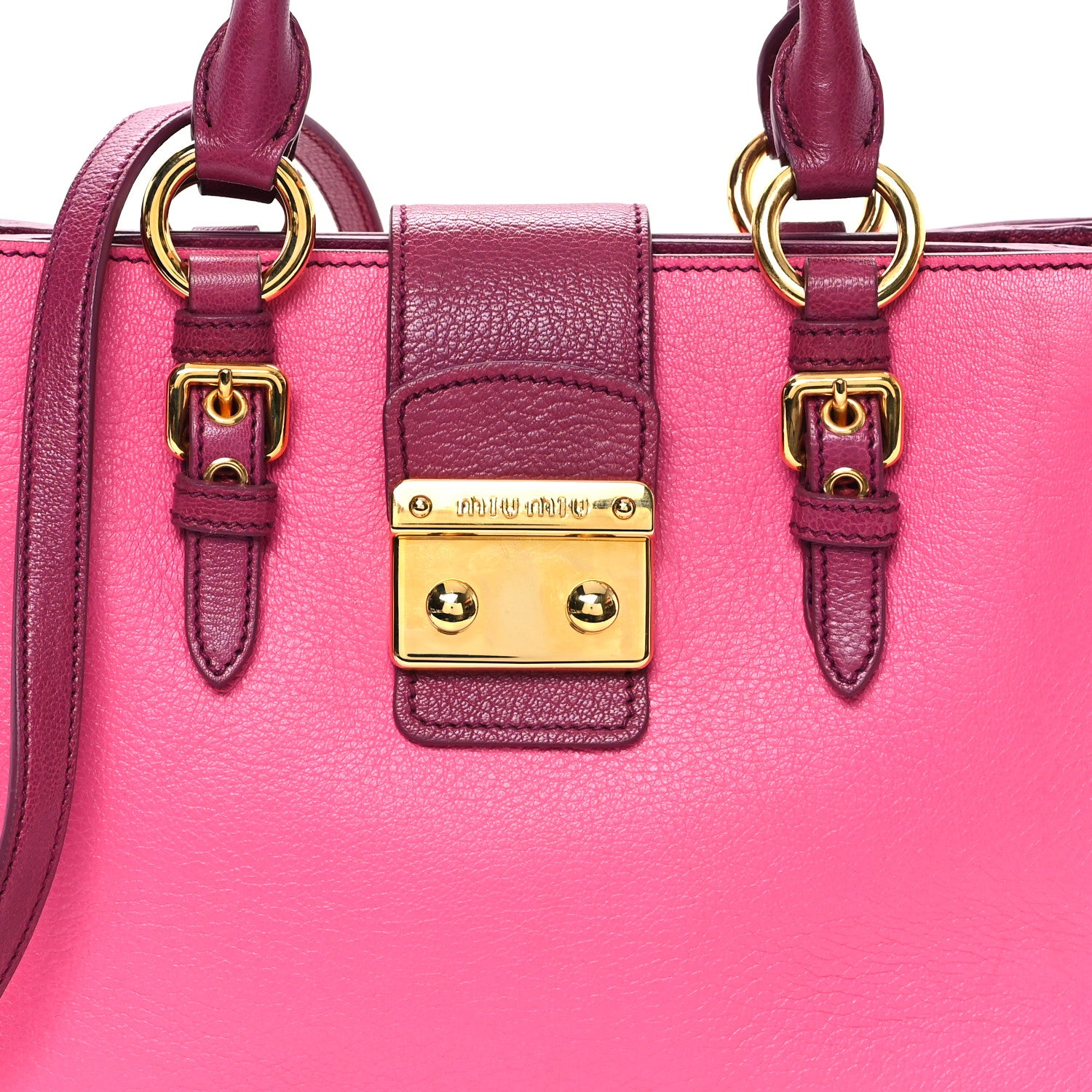 Miu Miu Goatskin Madras Bi-Color Shopping Tote Pink Malva 7 of 10