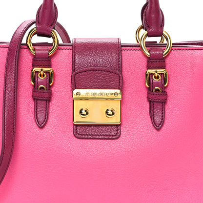 Miu Miu Goatskin Madras Bi-Color Shopping Tote Pink Malva 7 of 10