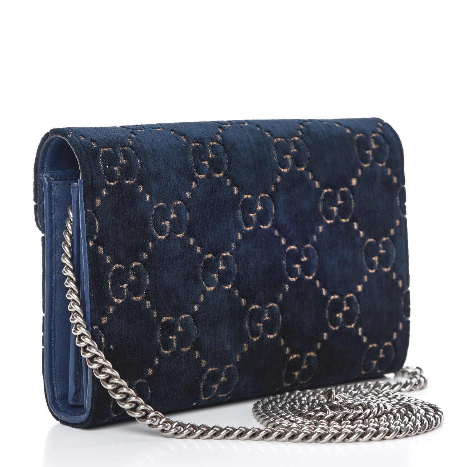 Gucci Velvet Crystal GG Monogram Mini Dionysus Chain Wallet Blue Beige Black 3 of 10