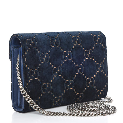 Gucci Velvet Crystal GG Monogram Mini Dionysus Chain Wallet Blue Beige Black 3 of 10