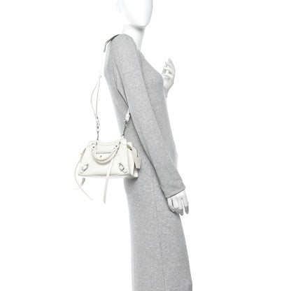 Balenciaga Semi Shiny Calfskin Crocodile Embossed Neo Classic Silver Hardware Mini City White 2 of 14