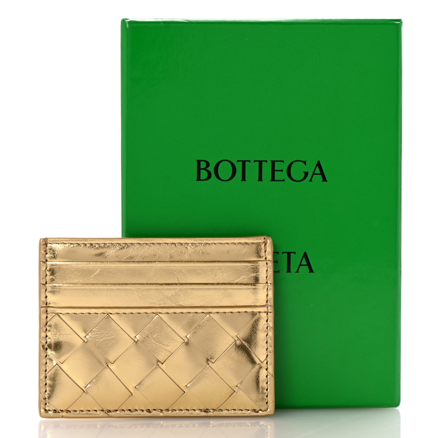 Bottega Veneta Metallic Nappa Intrecciato Card Case Gold 8 of 8