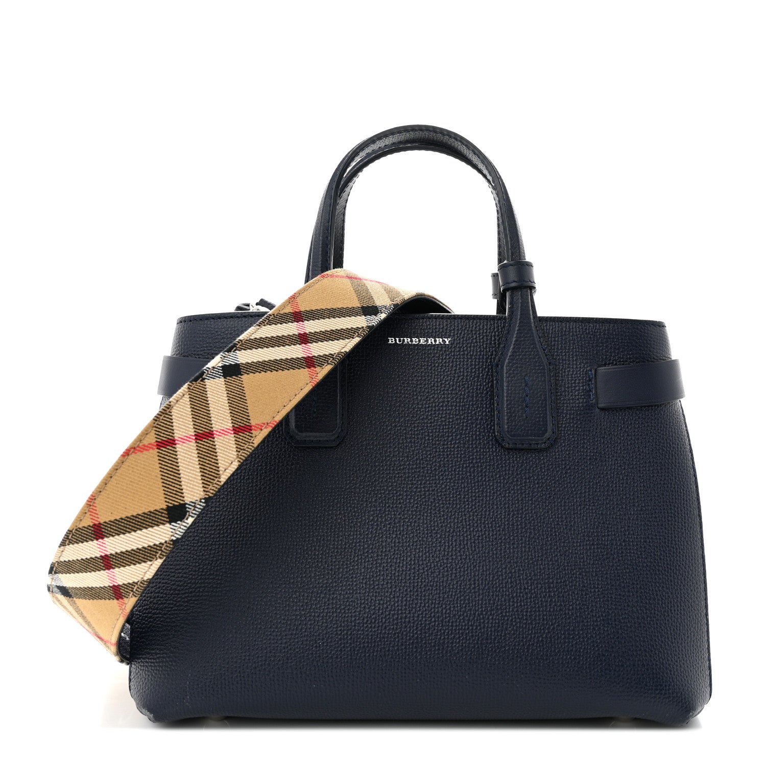 Burberry Grainy Calfskin House Check Small Banner Tote Regency Blue 1 of 13