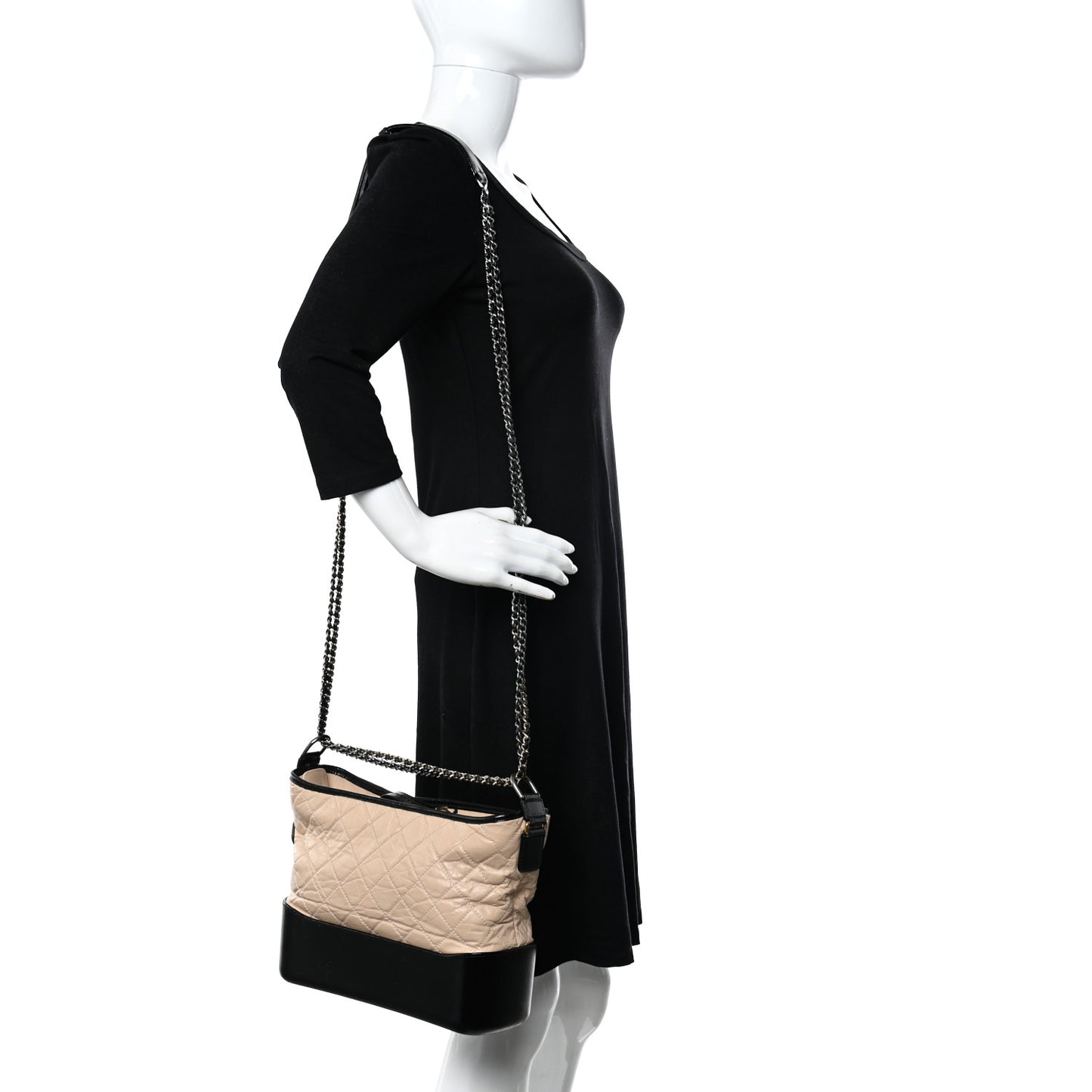 Aged Calfskin Quilted Medium Gabrielle Hobo Beige Black