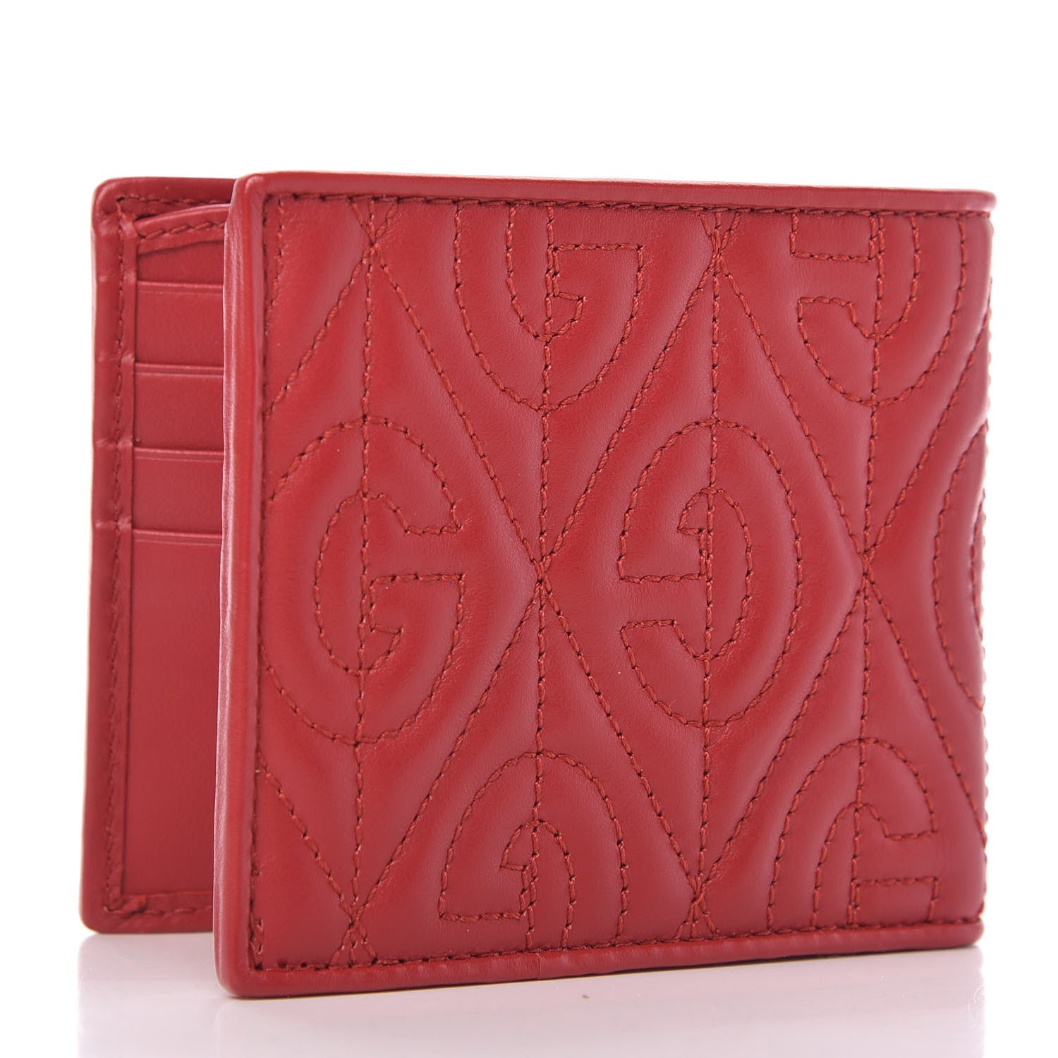 Gucci Calfskin Rhombus Bi-Fold Wallet Hibiscus Red 3 of 8
