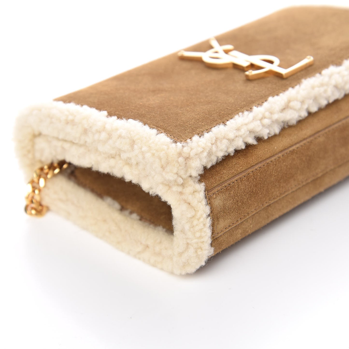 Shearling Suede Small Kate Satchel Light Ocre