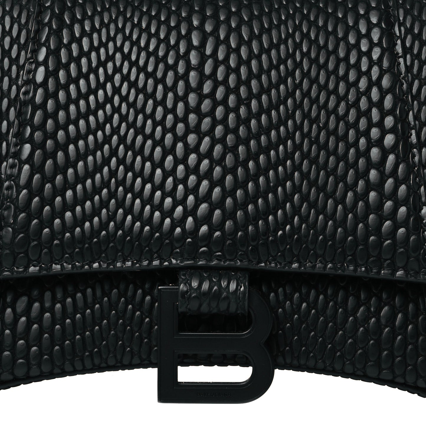 Matte Calfskin Viper Effect Small Hourglass Top Handle Bag Black
