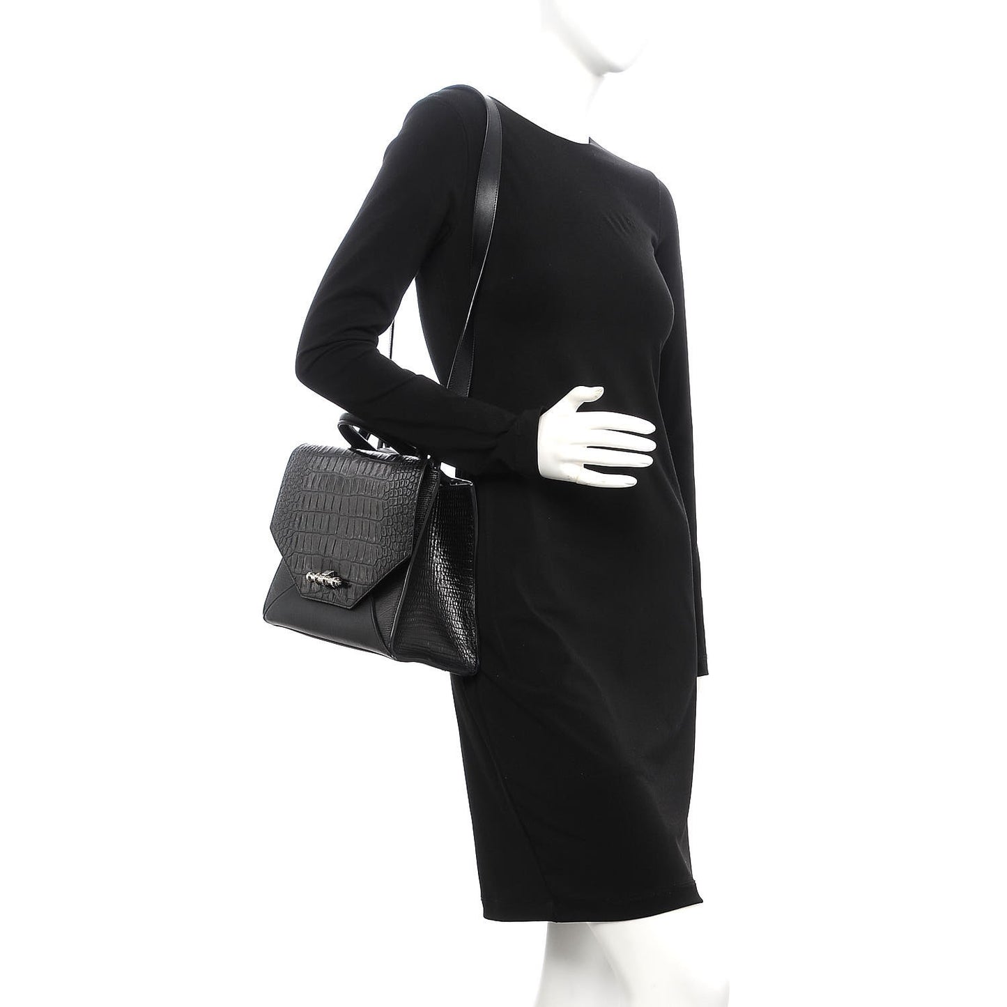 Calfskin Crocodile Embossed Small Obsedia Satchel Black