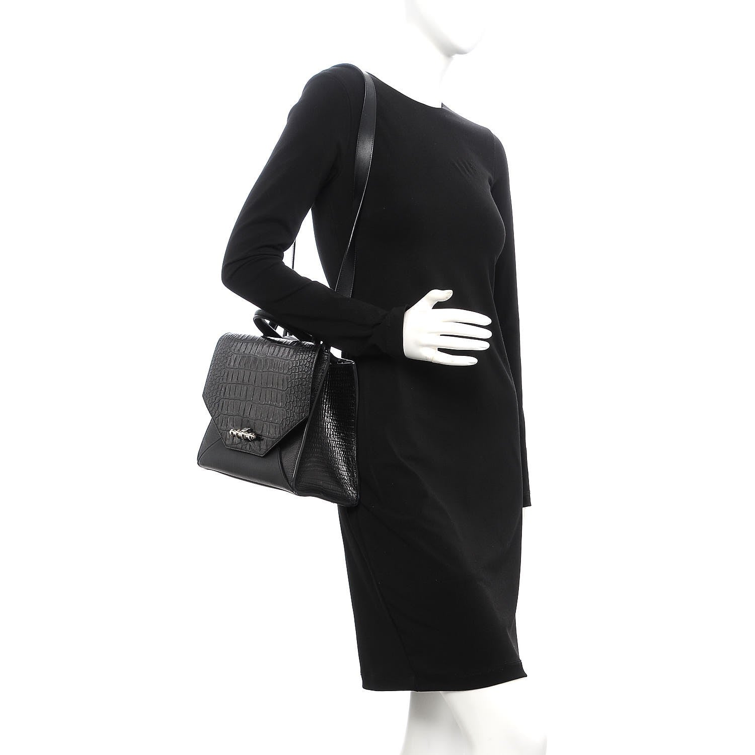 Givenchy Calfskin Crocodile Embossed Small Obsedia Satchel Black 2 of 10