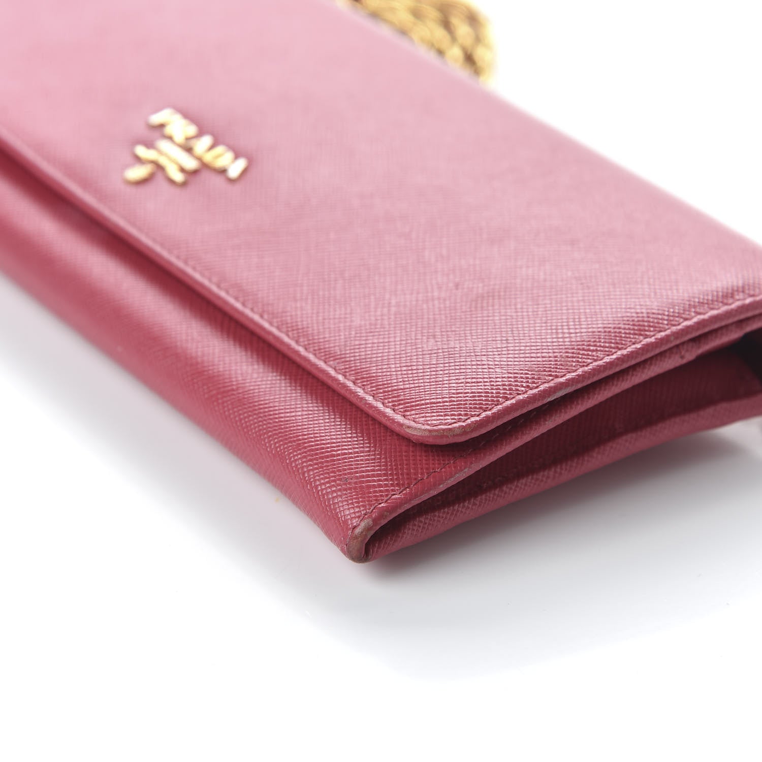 Prada Saffiano Metal Oro Chain Wallet Peonia 7 of 10