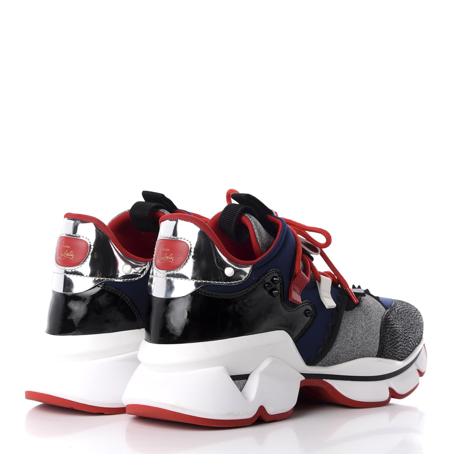 Christian Louboutin Neoprene Patent Glitter Wet Red Runner Flat Sneakers 46 Version Multi 4 of 8