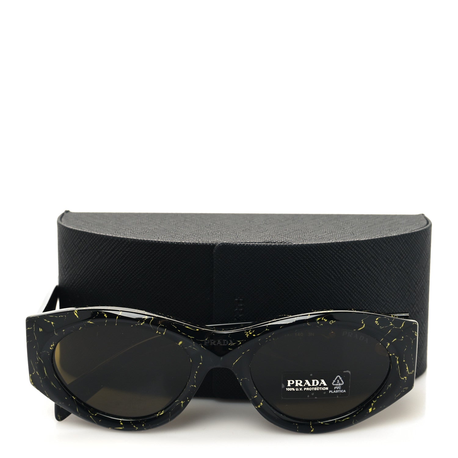 Prada Acetate Oval Symbole Sunglasses SPR 20Z Black Green Marble 7 of 7