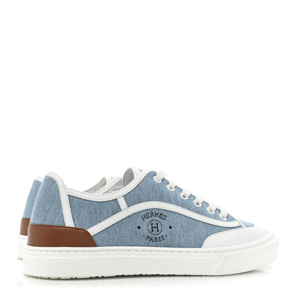 Hermes Denim Calfskin Mens Get Sneakers 41 Bleu Clair White 5 of 10