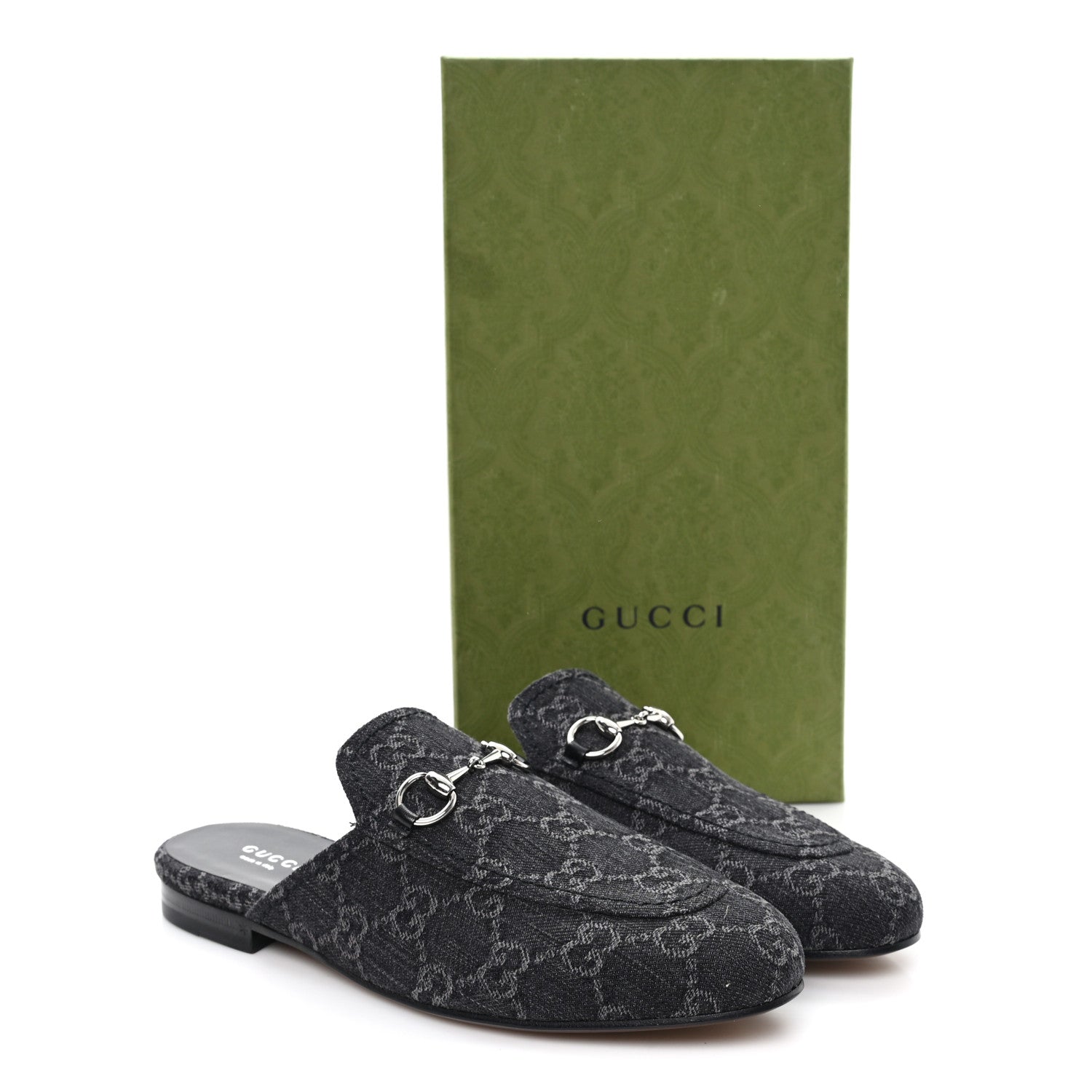 Gucci New Denim GG Malaga Kid Womens Princetown Slippers 37.5 Grey Black 10 of 10