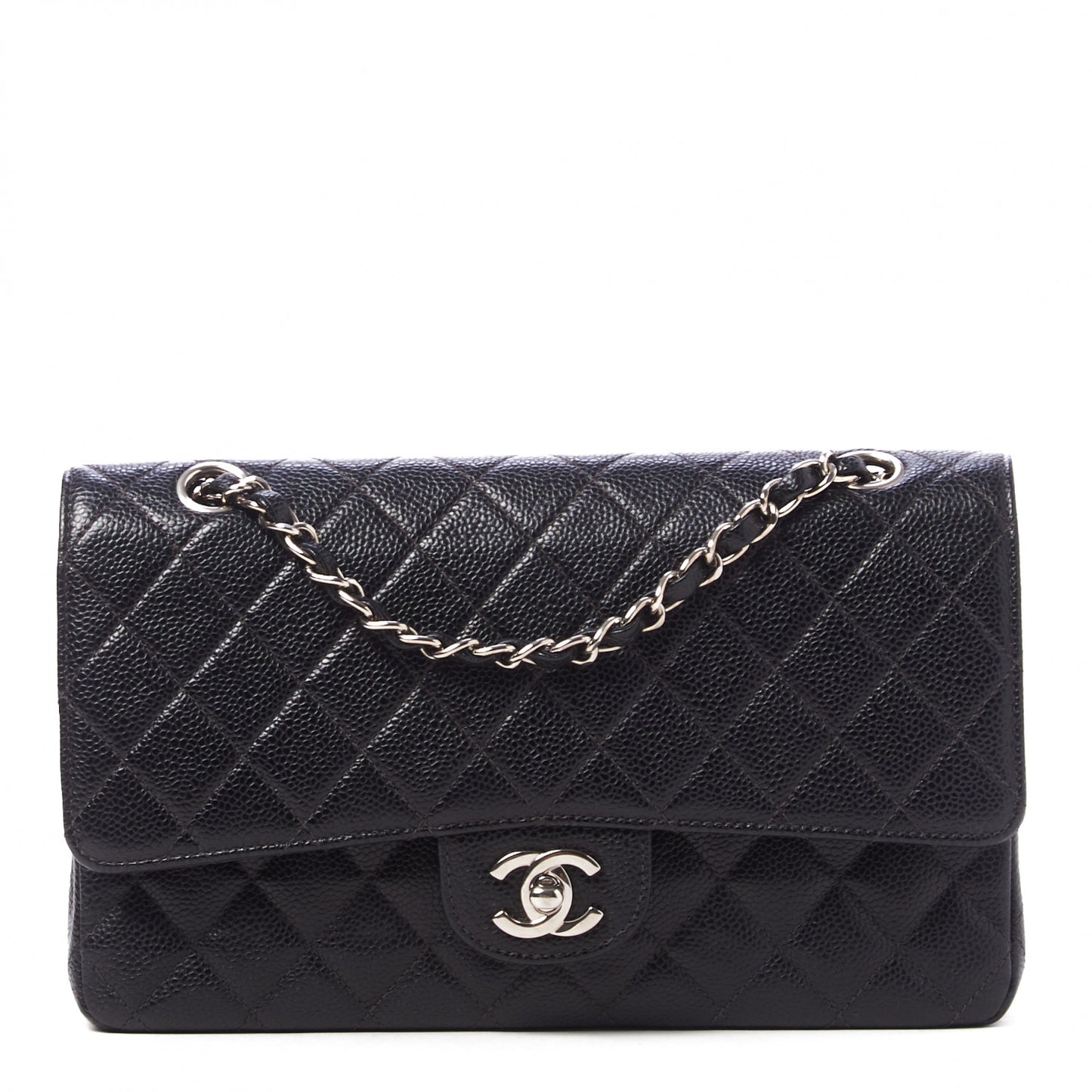 Caviar Quilted Medium Double Flap Black
