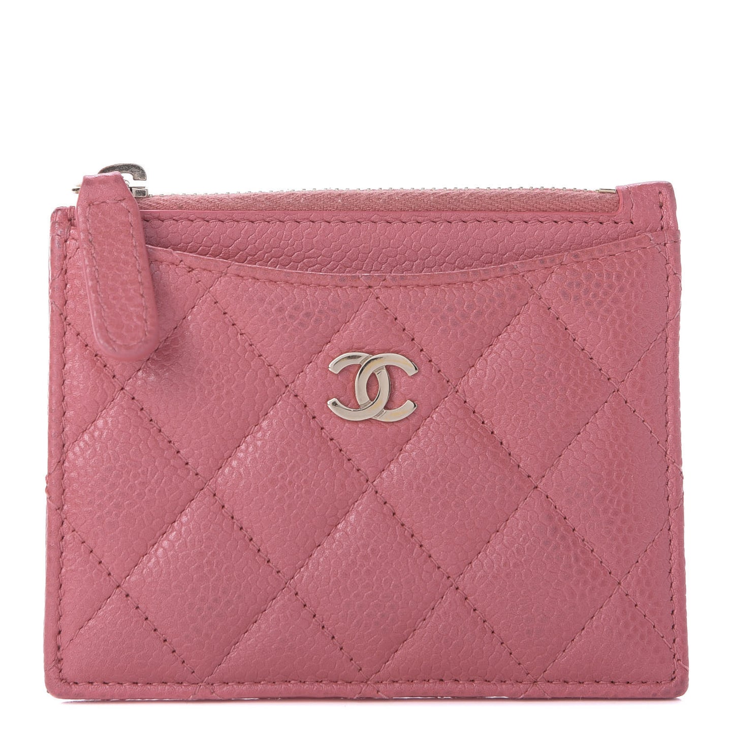 Caviar Quilted CC Zip Card Holder Pink