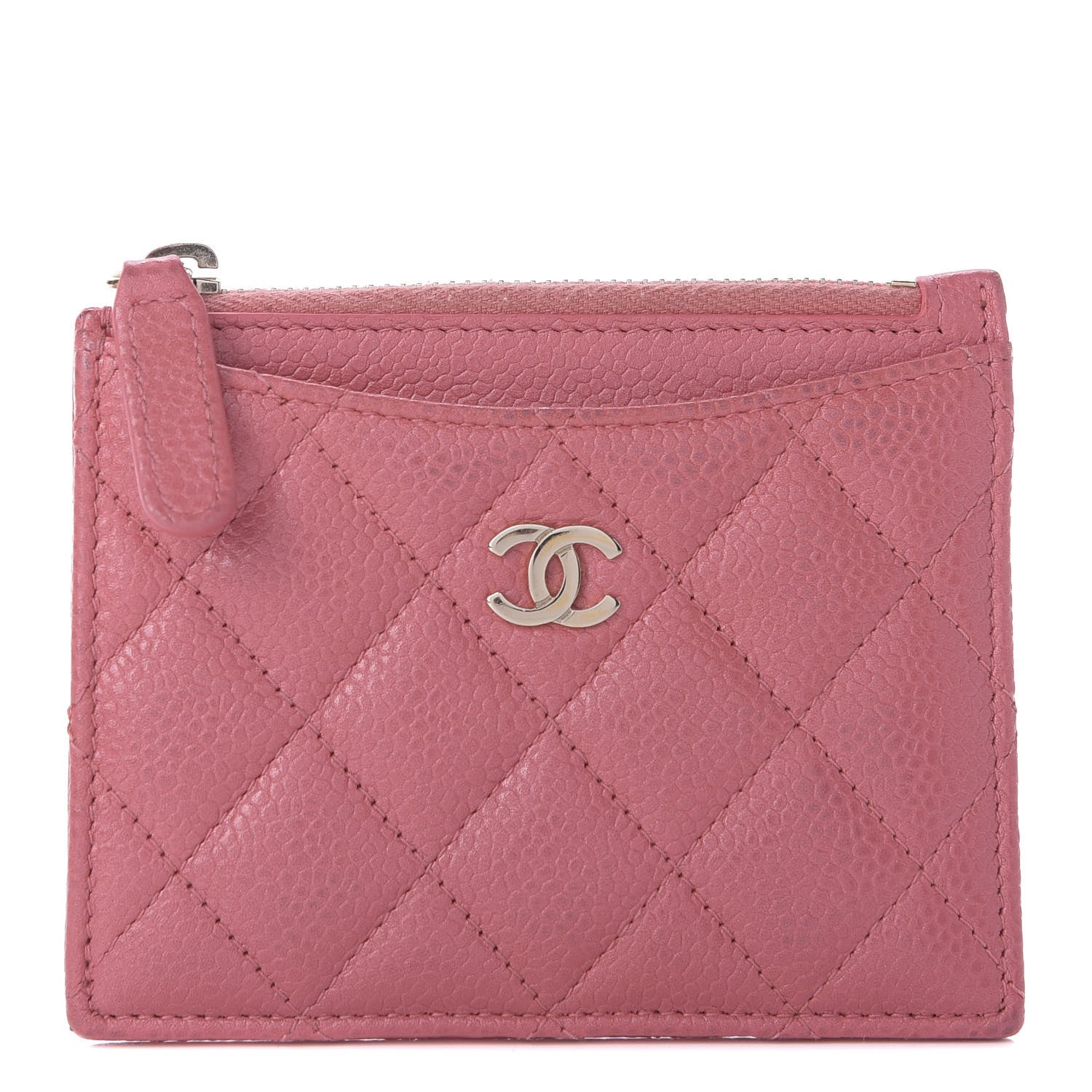 Chanel Caviar Quilted CC Zip Card Holder Pink 1 of 8