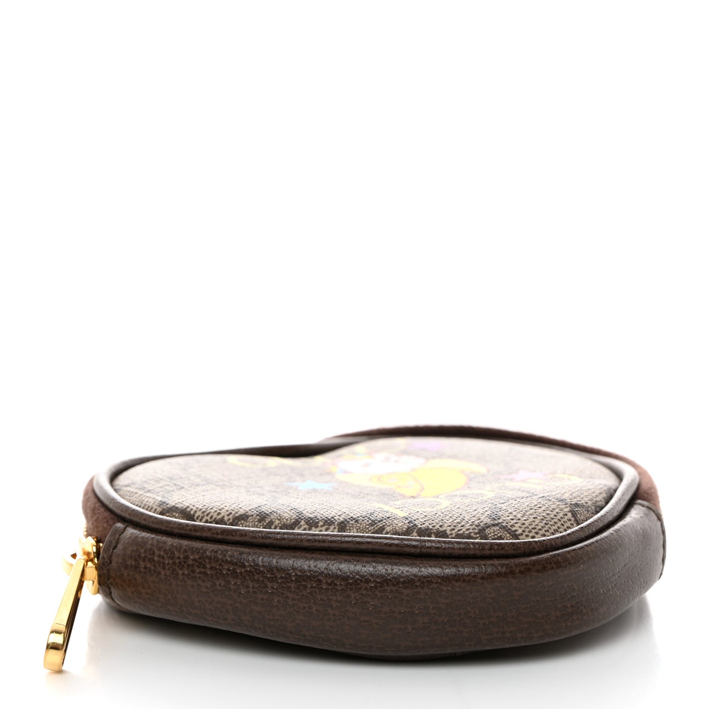 X BNF GG Supreme Monogram Textured Dollar Calfskin Bananya Print Heart Coin Purse Beige Ebony Multicolor New Acero