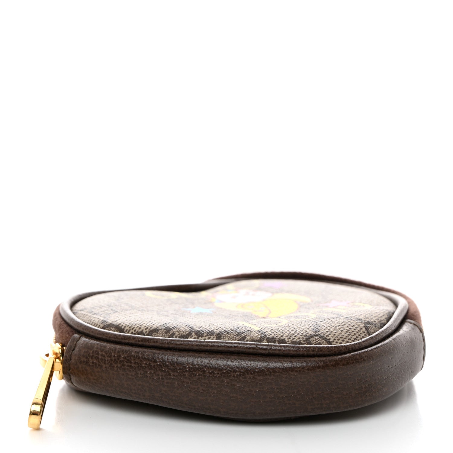 Gucci X BNF GG Supreme Monogram Textured Dollar Calfskin Bananya Print Heart Coin Purse Beige Ebony Multicolor New Acero 4 of 7