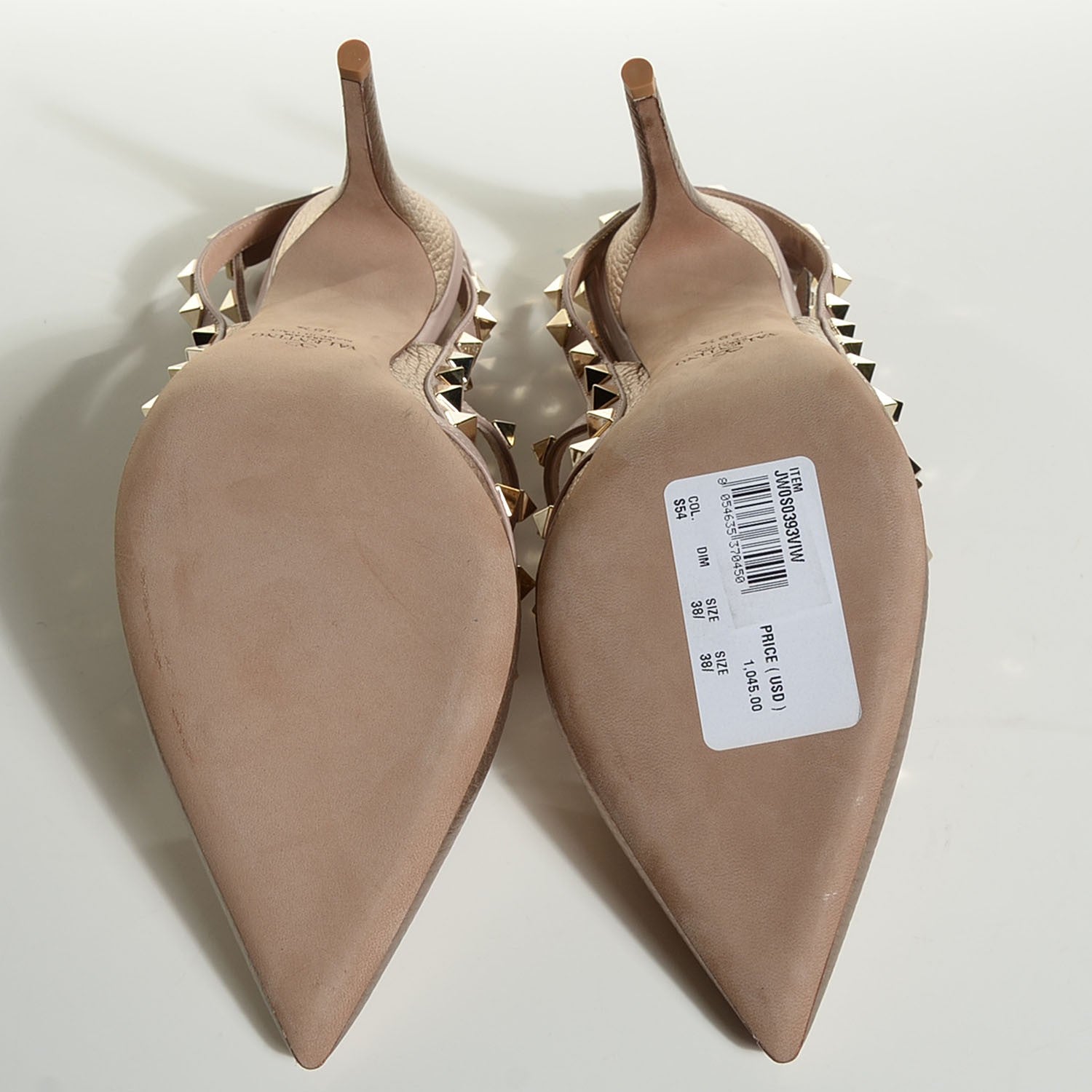 Valentino Garavani Metallic Pebbled Calfskin Rockstud Ankle Strap 100mm Pumps 38.5 Skin Poudre 12 of 14