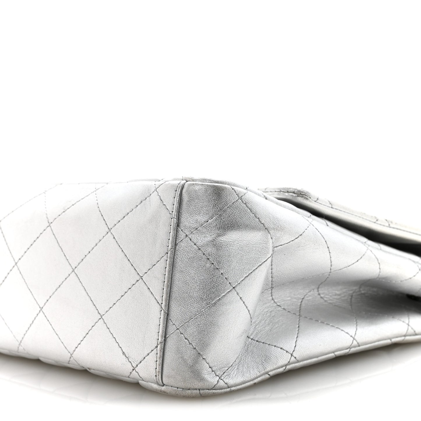 Metallic Lambskin Quilted Maxi Single Flap Silver