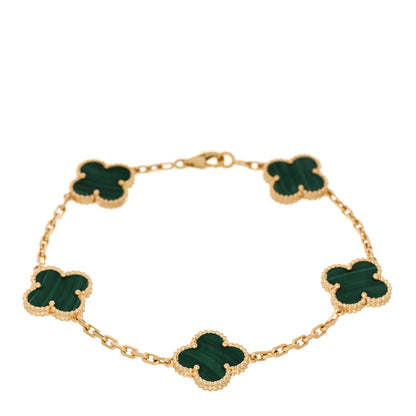 Van Cleef & Arpels 18K Yellow Gold Malachite 5 Motifs Vintage Alhambra Bracelet 1 of 4