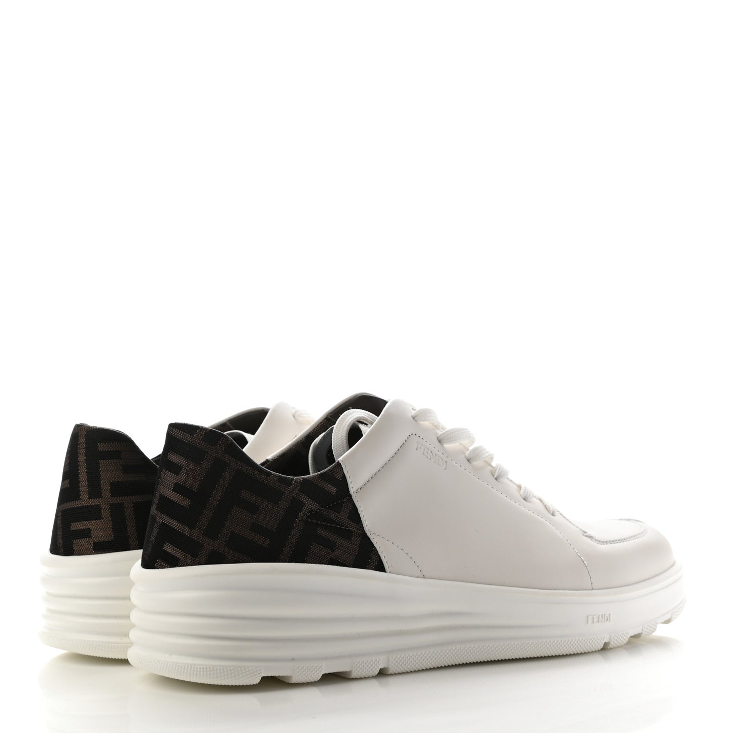 Calfskin Fabric Jacquard FF Mens Low Top Sneakers 11 White Tobacco