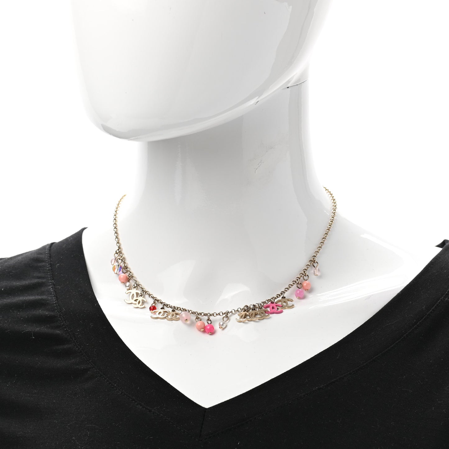 Beaded Resin CC Necklace Gold Pink