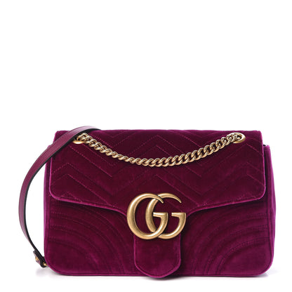 Gucci Velvet Matelasse Medium GG Marmont Shoulder Bag Fuchsia Violet Cyclamen 1 of 11