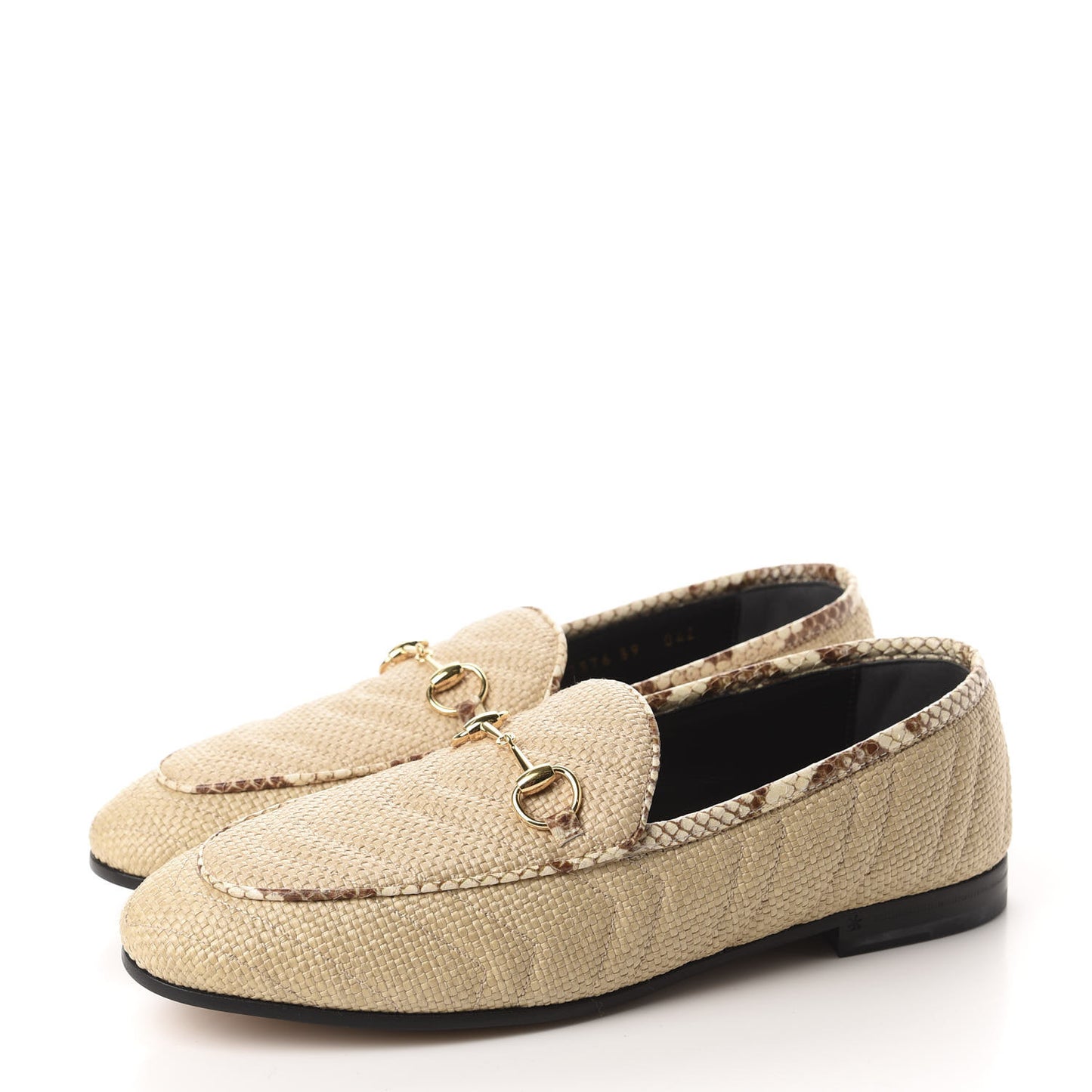 Raffia Elaphe Matelasse Horsebit Womens Jordaan Loafers 39 Natural Cream Brown
