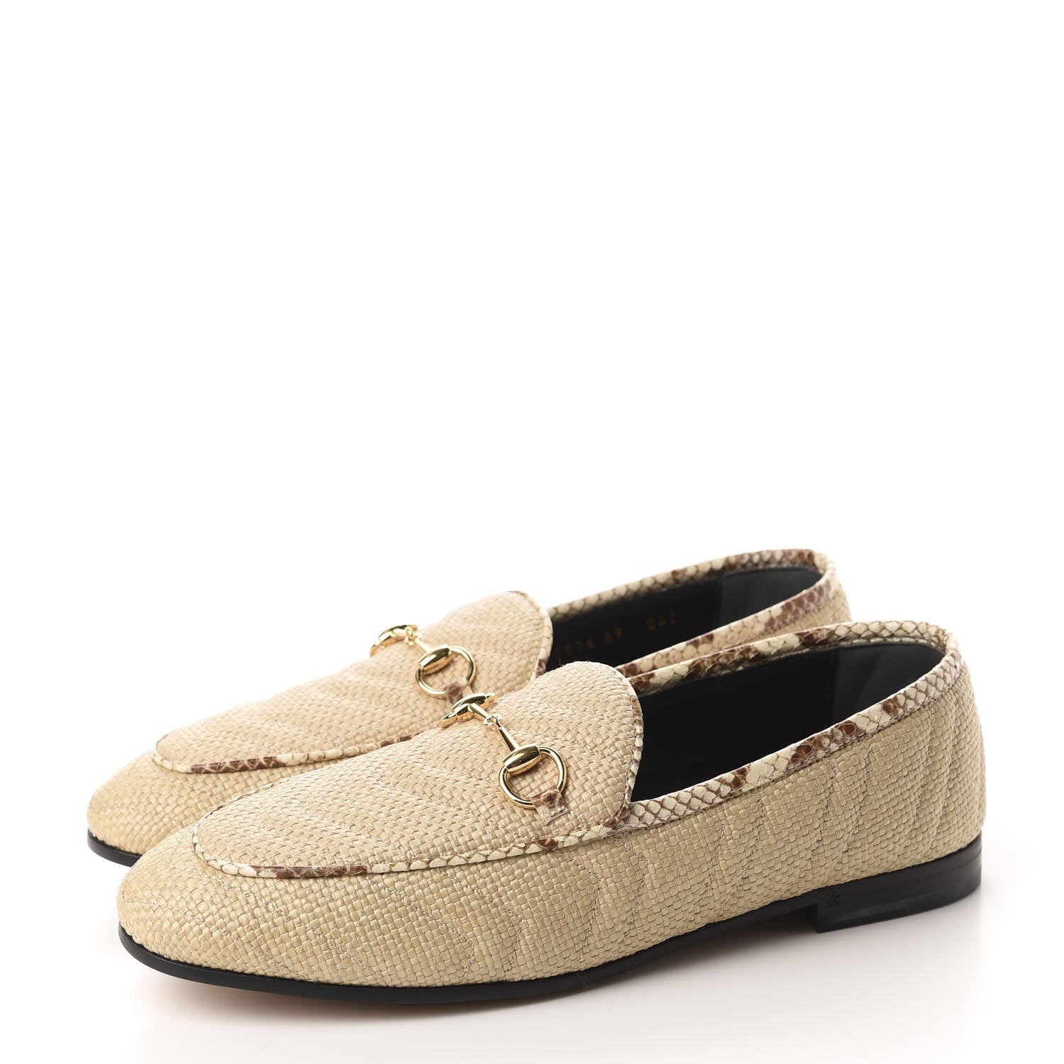 Gucci Raffia Elaphe Matelasse Horsebit Womens Jordaan Loafers 39 Natural Cream Brown 3 of 10