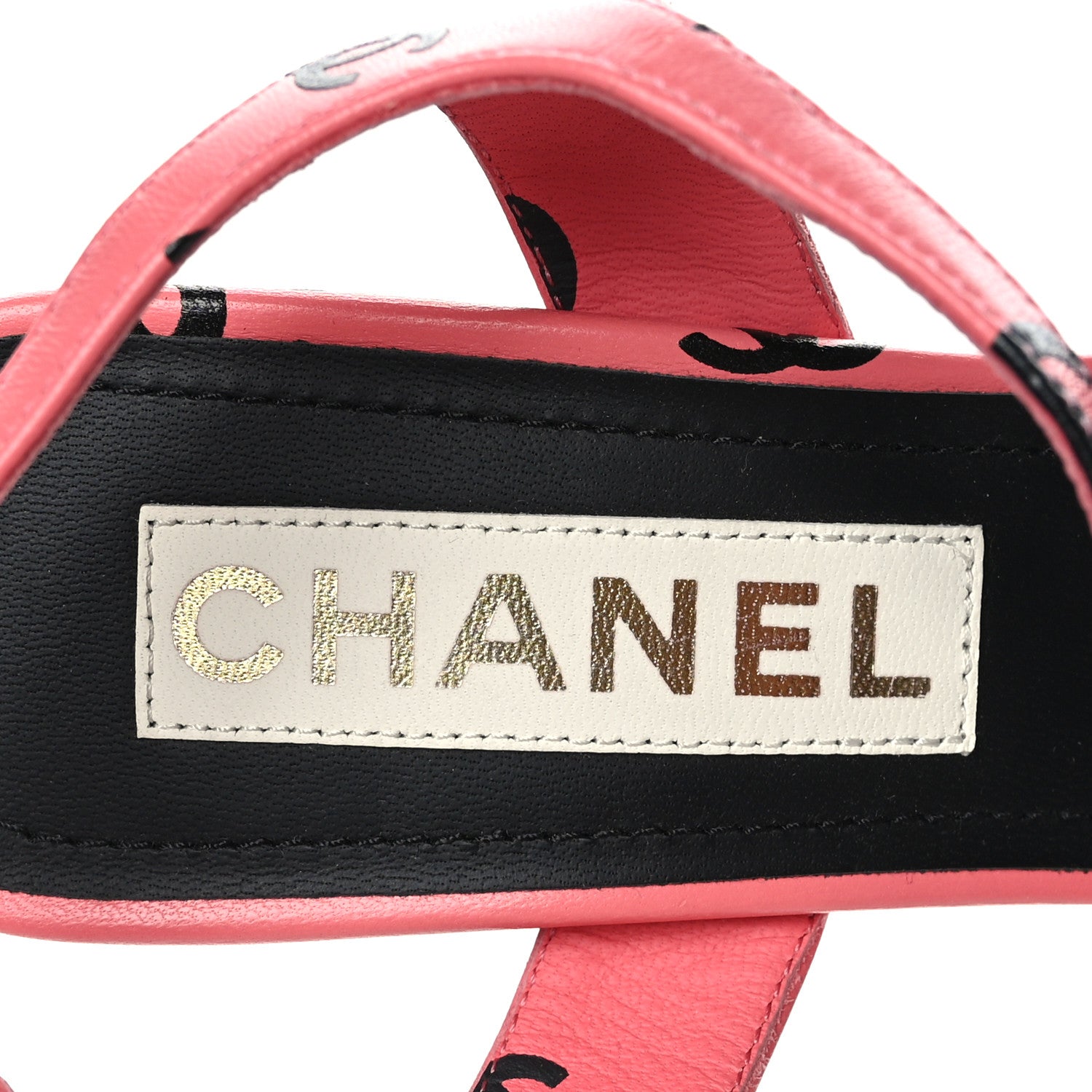 Chanel Printed Lambskin CC Sandals 36.5 Pink Black 7 of 8