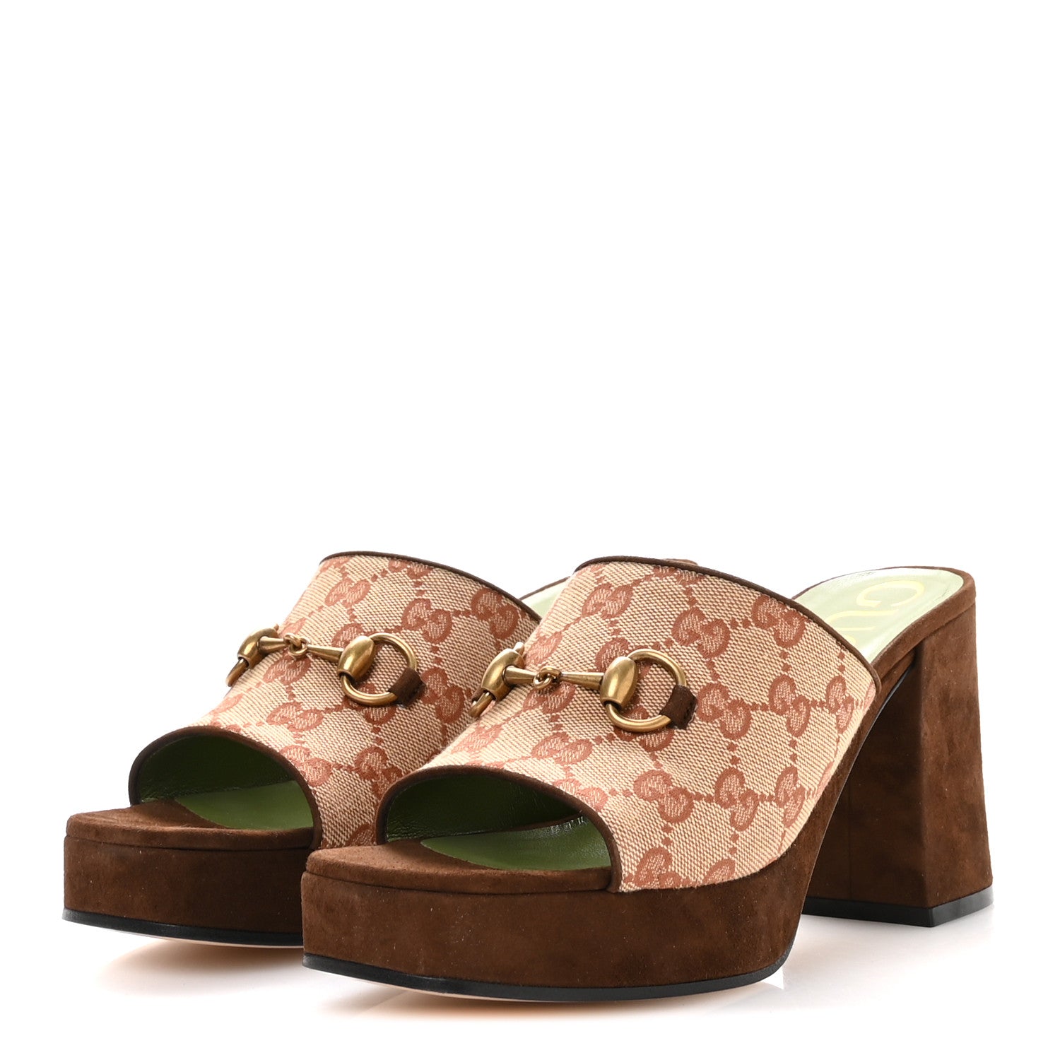 Gucci GG Monogram Kid Scamosciato Houdan Mid Heel Platform Slide Sandals 39 Beige Ruggine Maroon 4 of 9