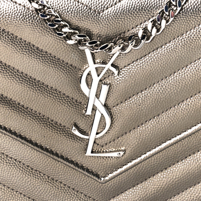Saint Laurent Metallic Grain De Poudre Matelasse Chevron Monogram Chain Wallet Piombo 9 of 9