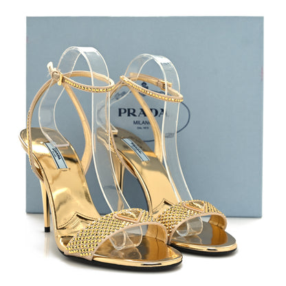 Prada Satin Crystal Triangle Modellerie 100mm Sandals 40 Platino 8 of 8