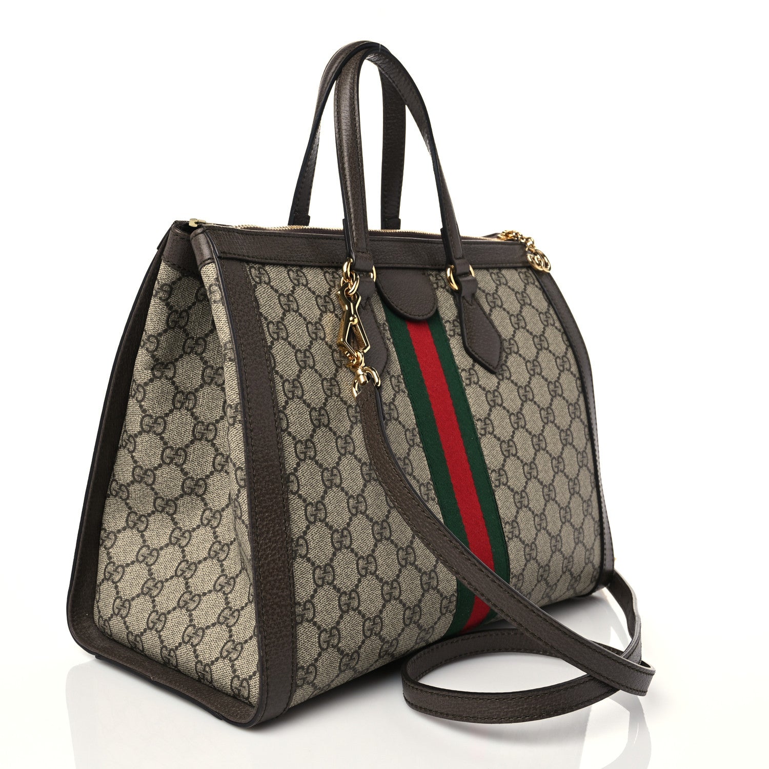 Gucci GG Supreme Monogram Web Medium Ophidia Tote Bag Brown 3 of 9