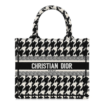 Christian Dior Canvas Houndstooth Embroidered Small Book Tote Black White 1 of 8