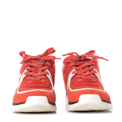 Chanel Tweed Suede Felt CC Sneakers 39 Red 3 of 11