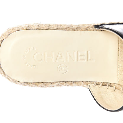 Chanel Iridescent Goatskin Patent CC Espadrille Mules 35 Black 9 of 11