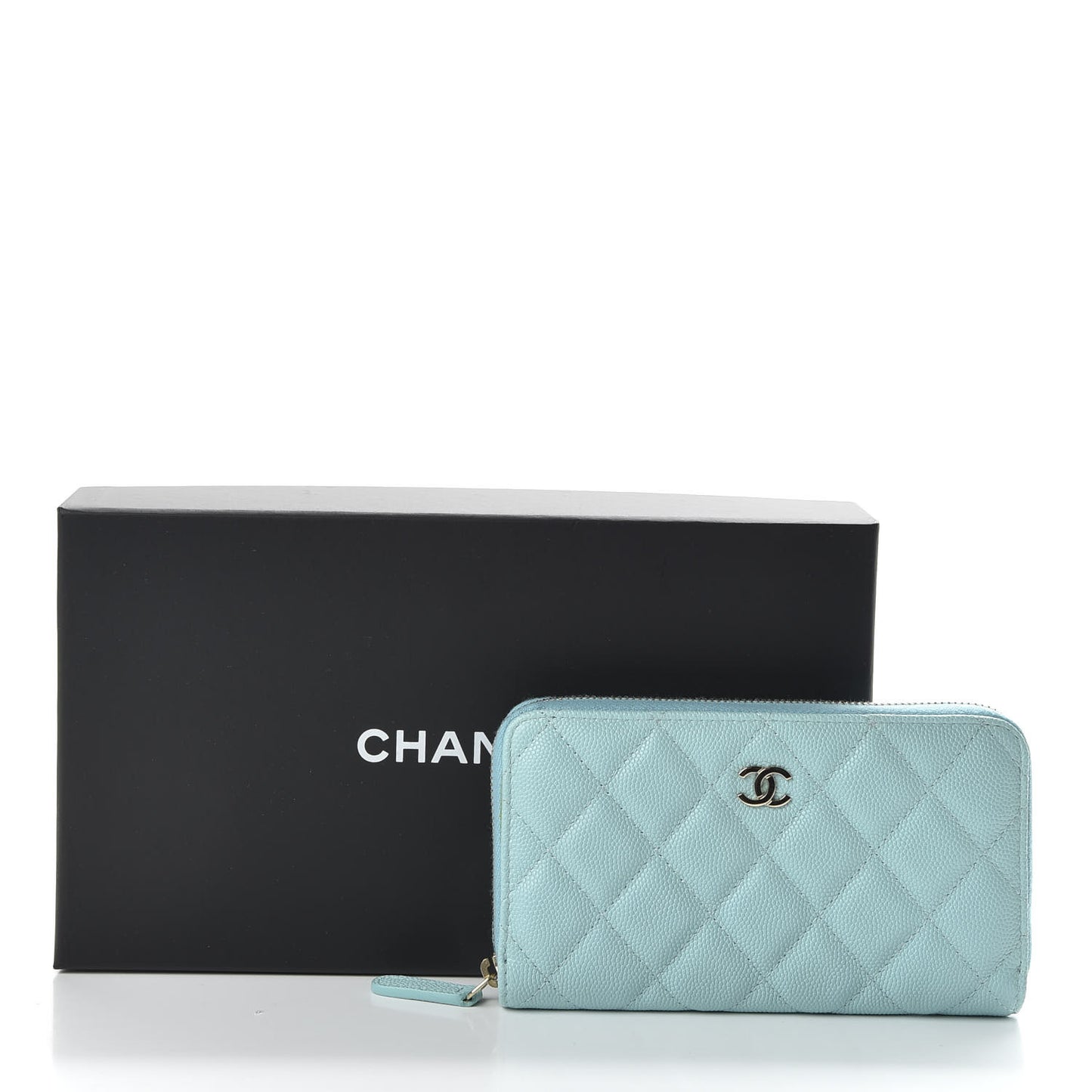 Caviar Quilted Medium Zip Around Wallet Light Blue