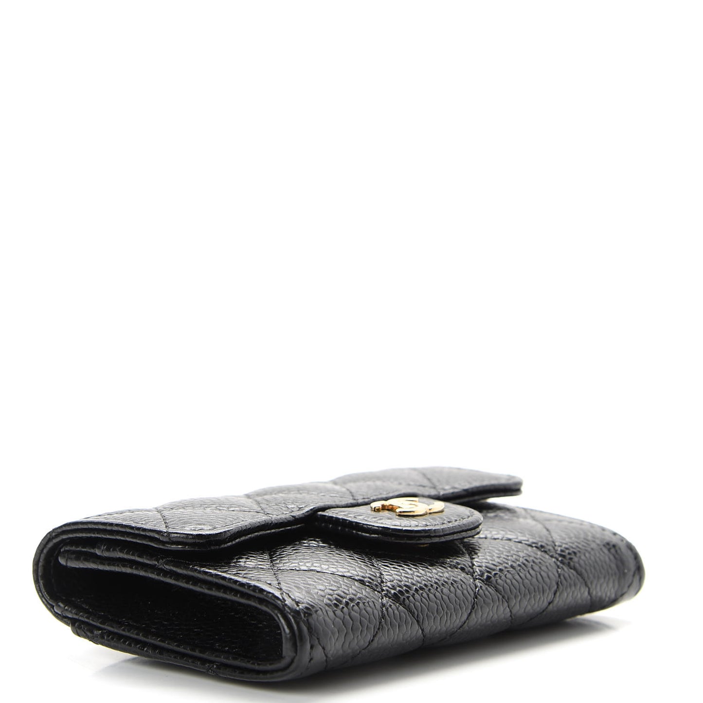 Caviar Quilted Flap Card Holder Wallet Black