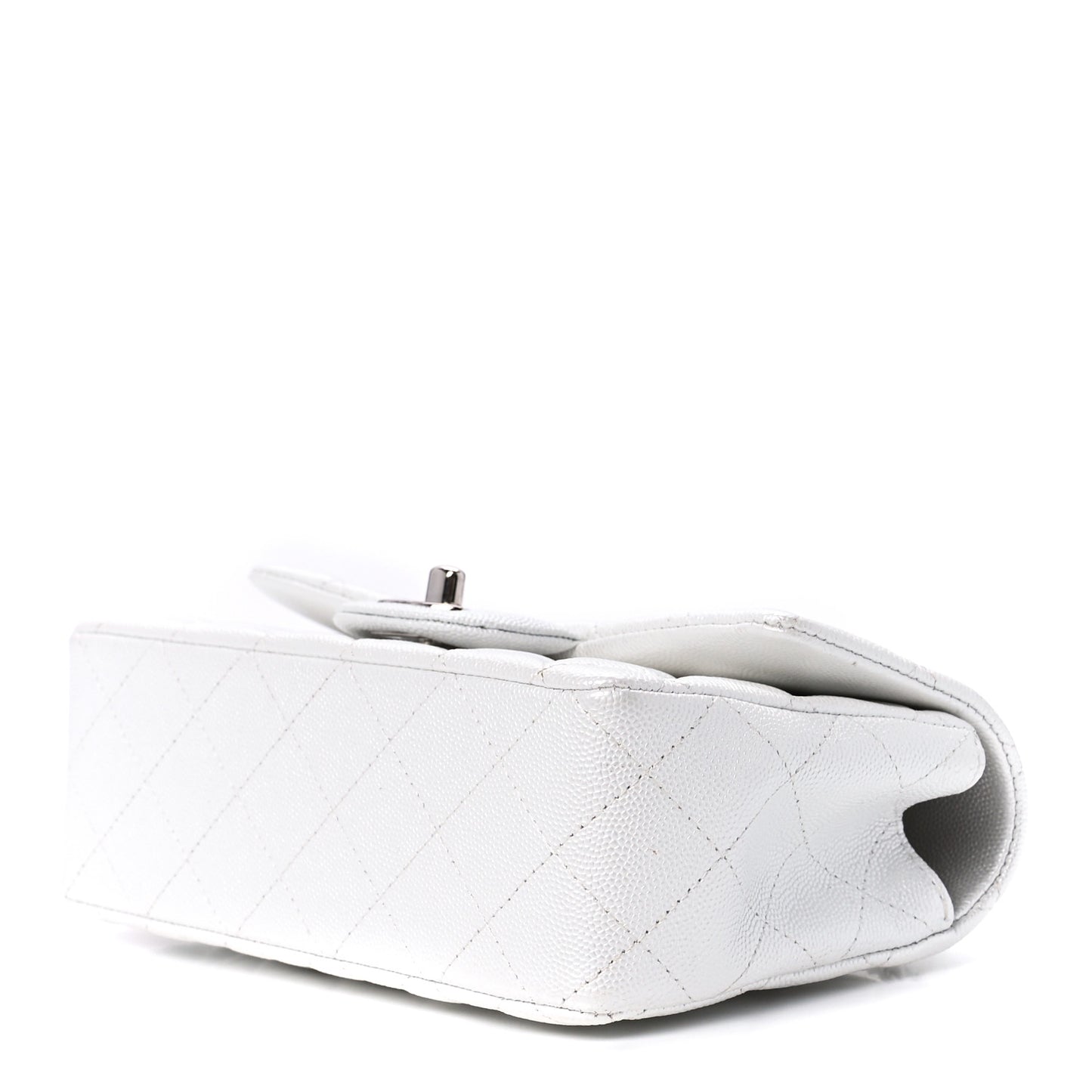Iridescent Caviar Quilted Mini Top Handle Rectangular Flap White