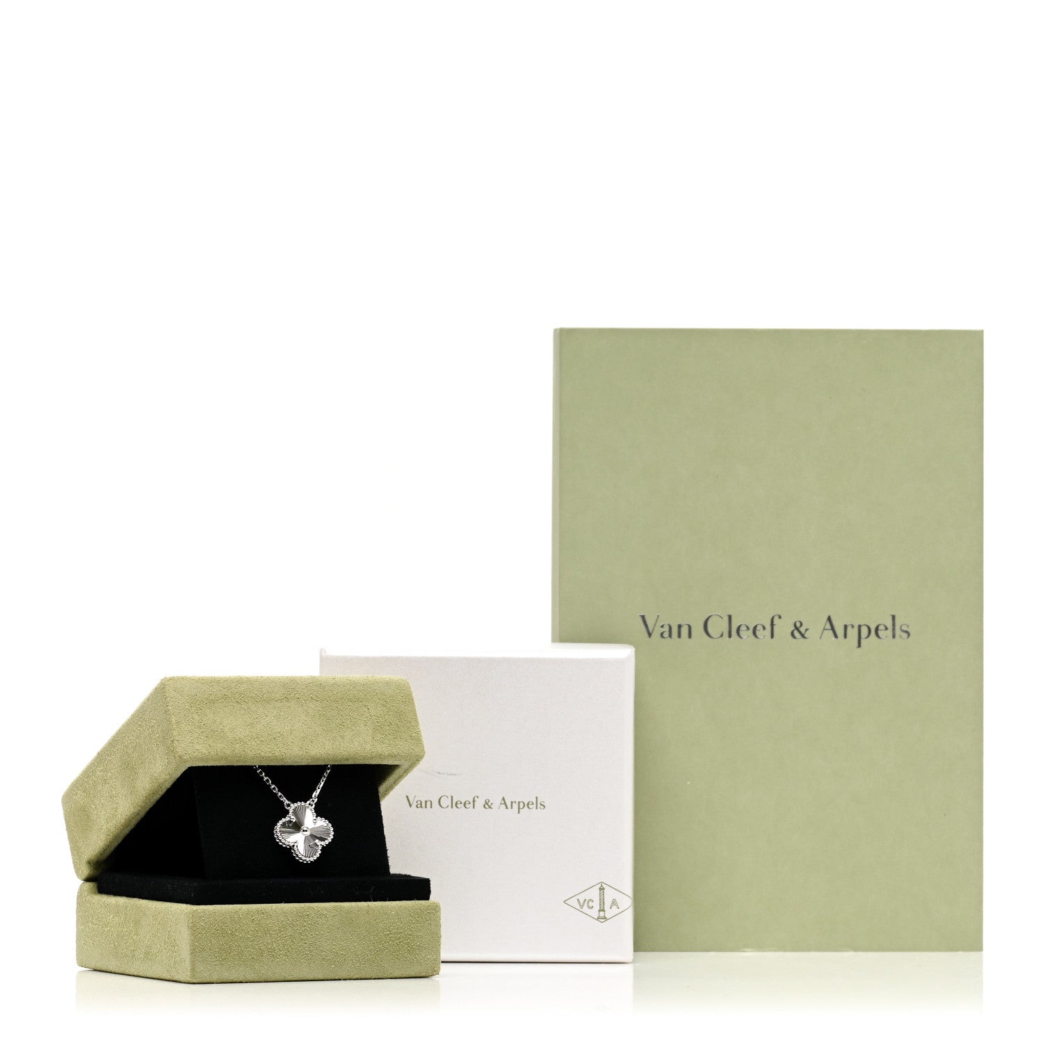 Van Cleef & Arpels 18K White Gold Guilloche Vintage Alhambra Pendant Necklace 6 of 6