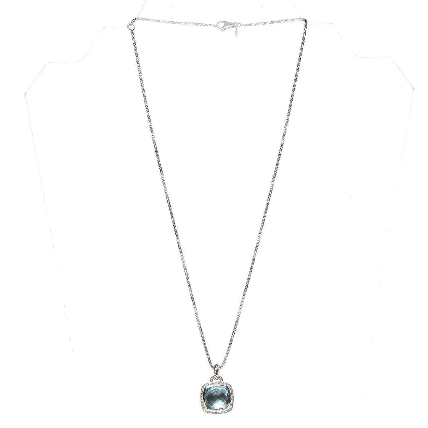 Sterling Silver Blue Topaz Diamond 14mm Albion Pendant Necklace