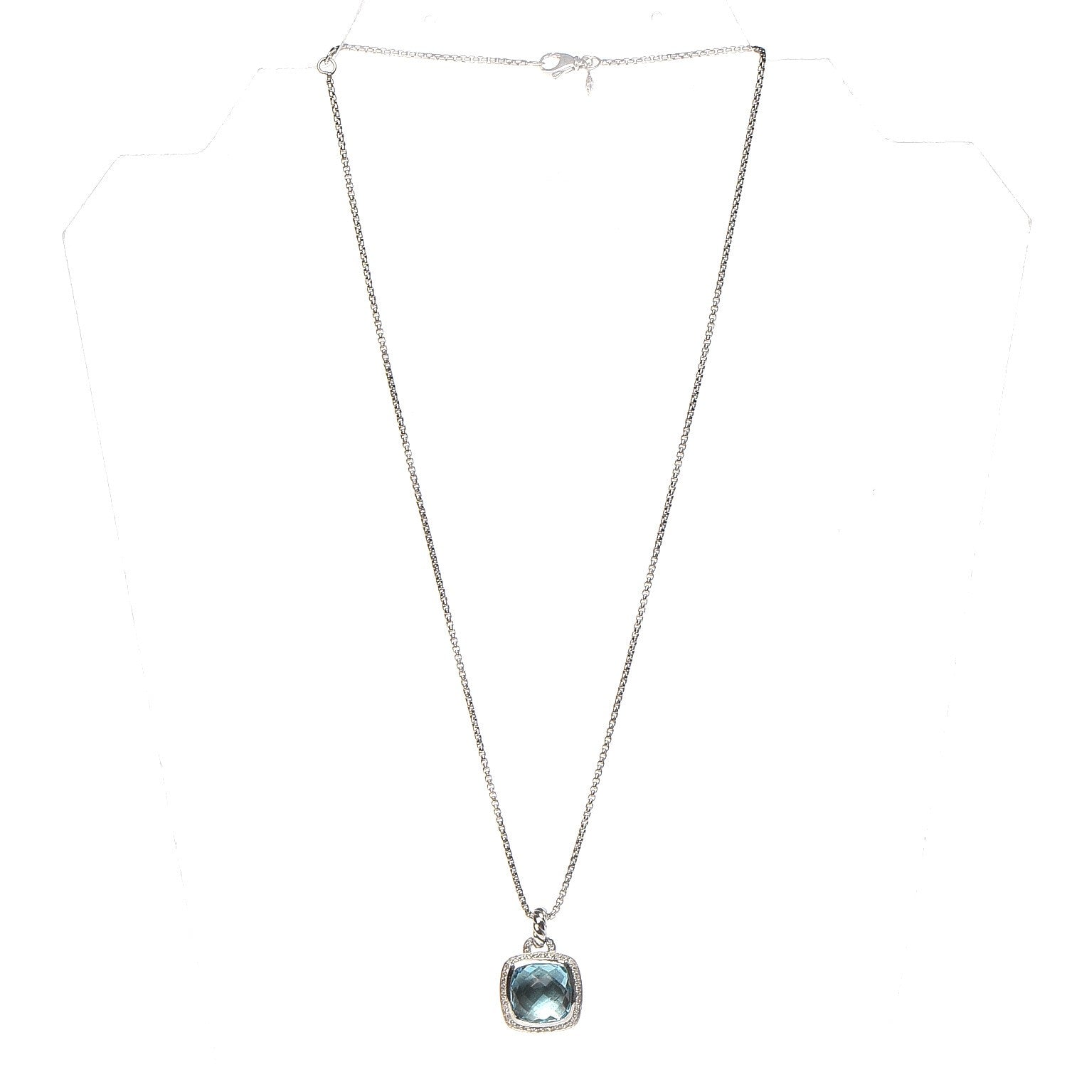 David Yurman Sterling Silver Blue Topaz Diamond 14mm Albion Pendant Necklace 3 of 7