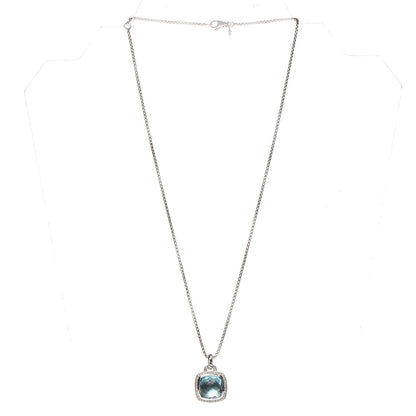 David Yurman Sterling Silver Blue Topaz Diamond 14mm Albion Pendant Necklace 3 of 7