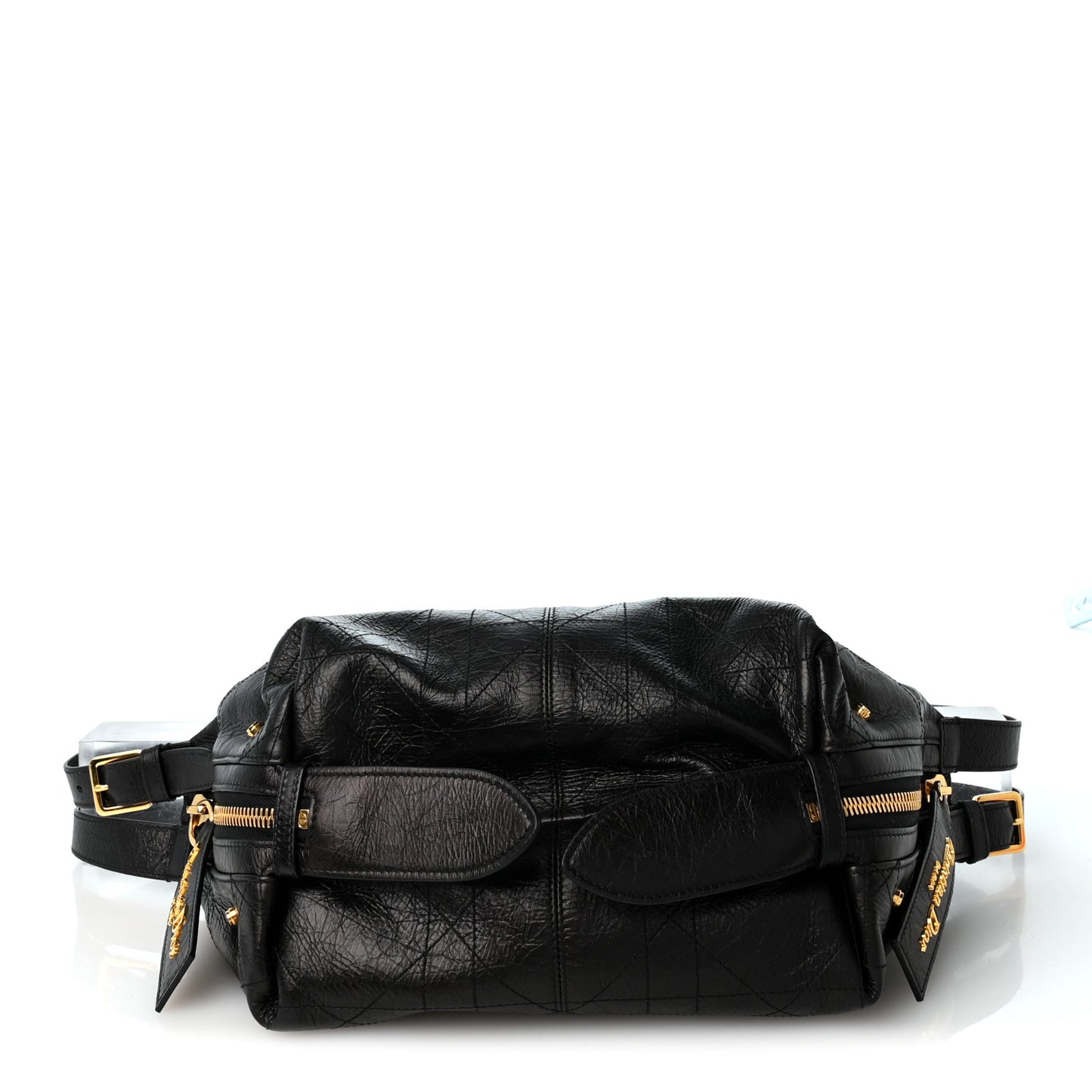 Crinkled Calfskin Macrocannage Small D-Journey Bag Black