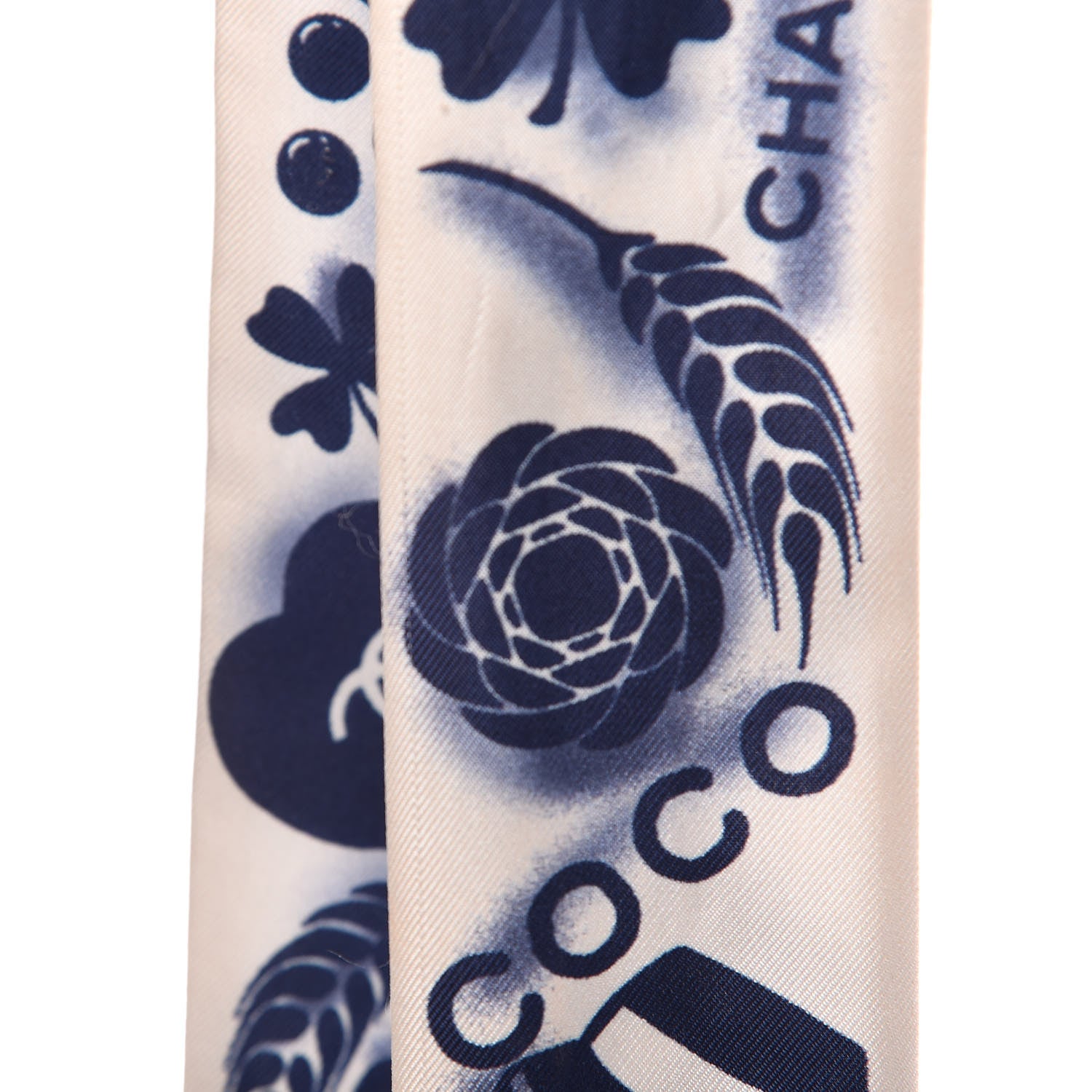 Chanel Silk CC Slim Bandeau Scarf White Blue 8 of 8