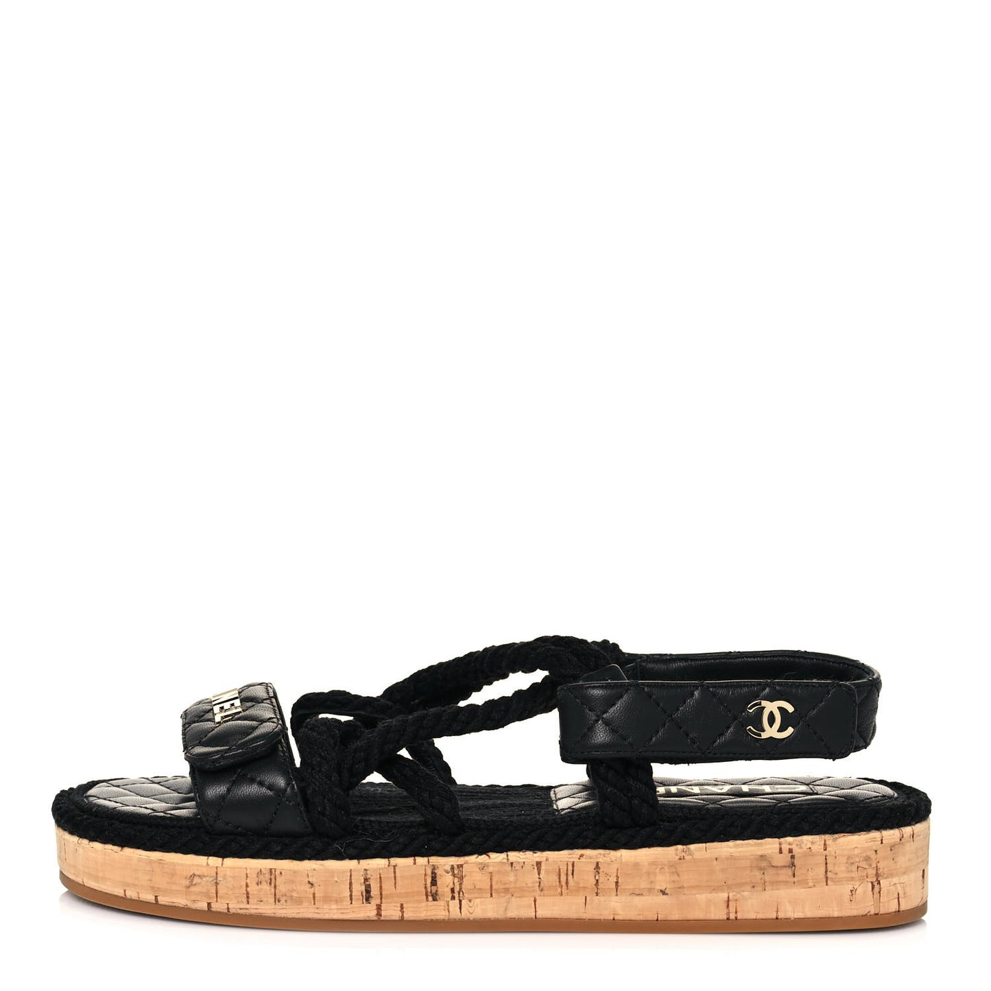 Cord Lambskin Quilted Logo Sandals 38 Black